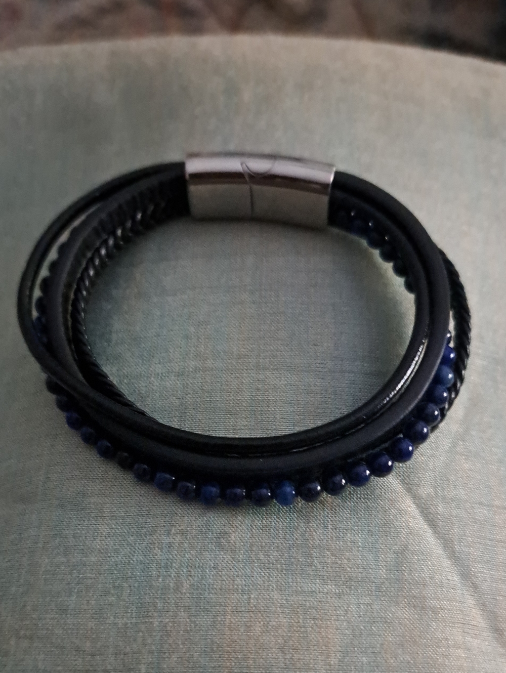 Multi-Strand Navy Beaded Leather Bracelet